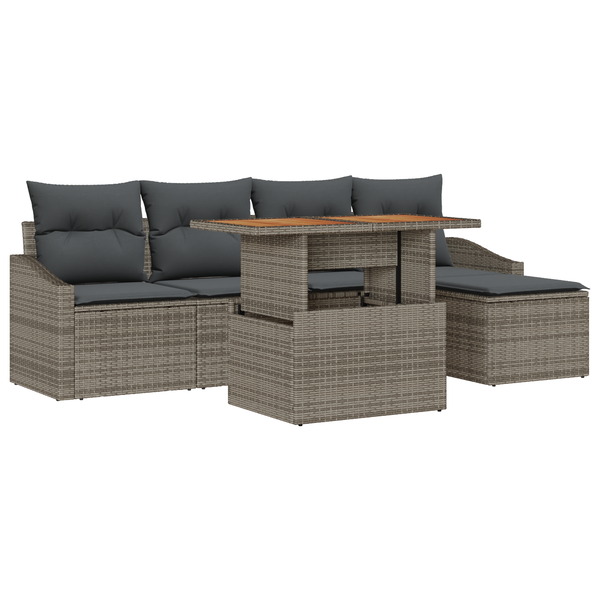 Set De Luat Masa 6 Piese Cu Perne Gri Poly Ratan Acacia