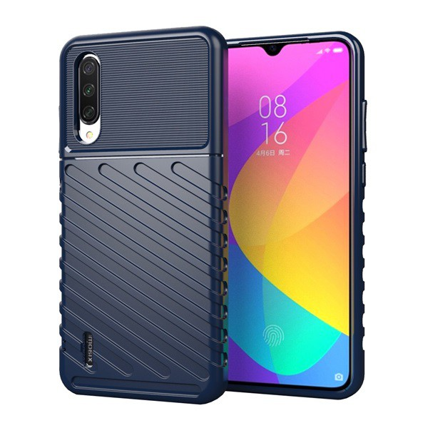 Szilikon telefonvédő (közepesen ütésálló, csíkos, dombor minta) SÖTÉTKÉK [Xiaomi Mi A3 (Mi CC9e)]
