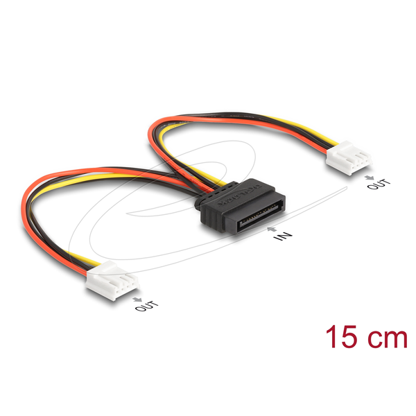 DELOCK Kabel Power SATA 15 Pin St > 2x Floppy 4 Pin Bu 15cm