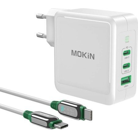 Charger MOKiN PD140W 2C1A GaN 2xUSB-C 1xUSB-A (black) (PA0701)