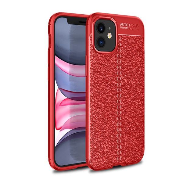 Szilikon telefonvédő (közepesen ütésálló, bőr hatású, varrás minta) PIROS [Apple iPhone 12 mini] (5996457999156)