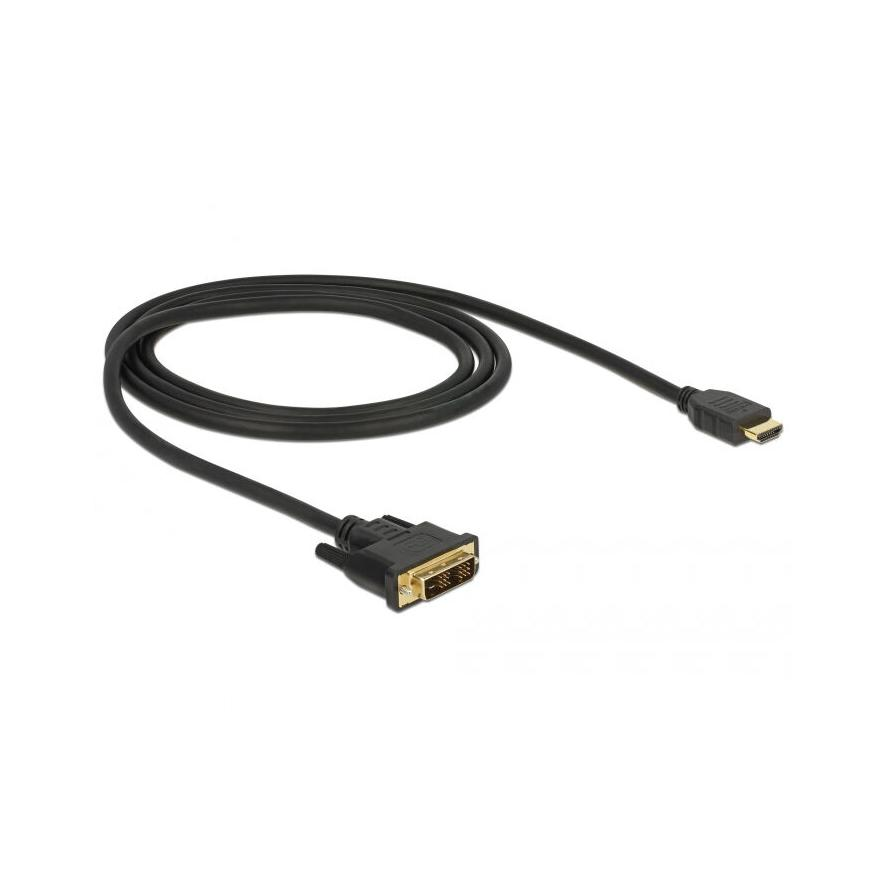 Delock Kábel DVI 18+1 csatlakozódugóval > HDMI-A csatlakozódugóval, 1 m, fekete (85582)