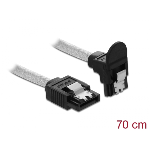 Delock SATA 6 Gb/s Kabel gerade auf unten gewinkelt 70 cm transparent