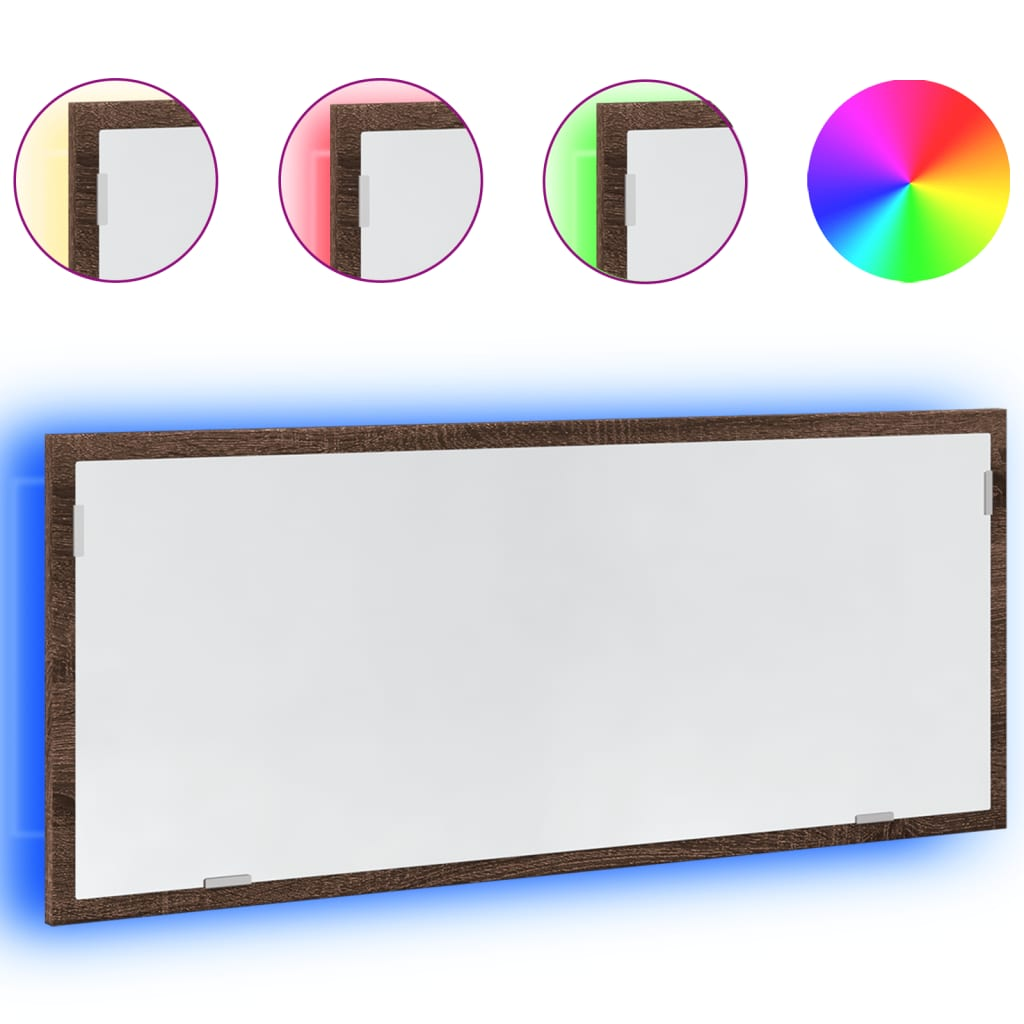 barna tölgy szerelt fa LED-es fürdőszobatükör 100x8,5x37 cm (856274)