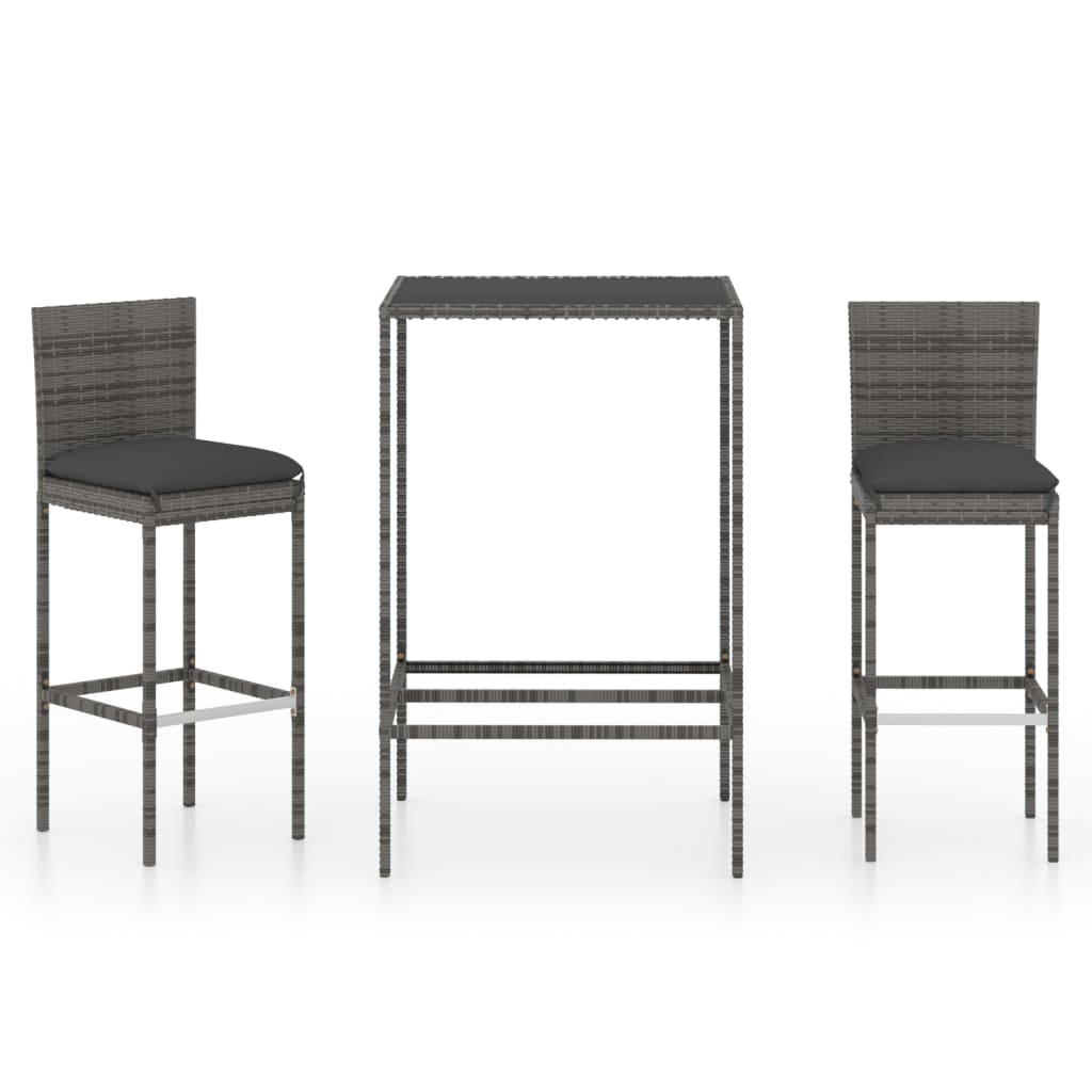 3 részes szürke polyrattan kerti bárszett párnákkal (3064829)