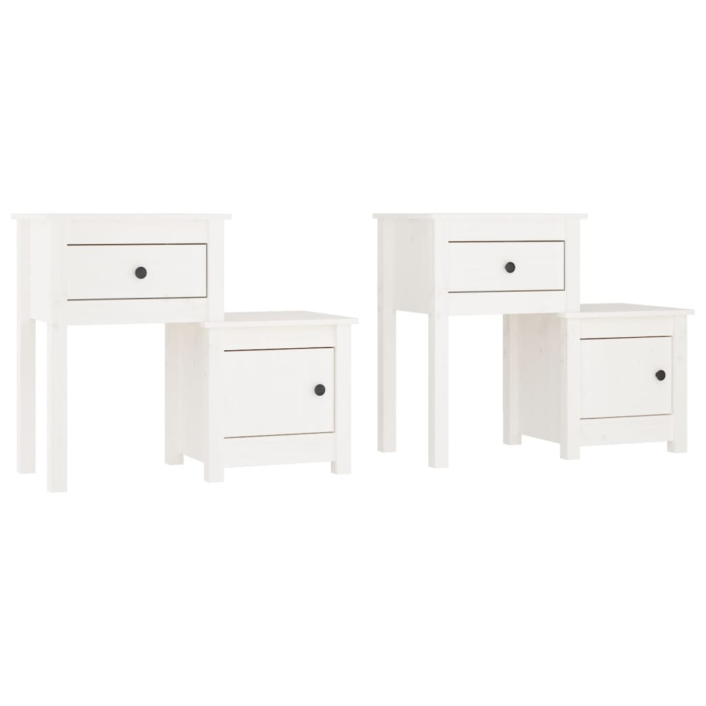 2 darab fehér tömör fenyőfa éjjeliszekrény 79,5 x 38 x 65,5 cm (814542)