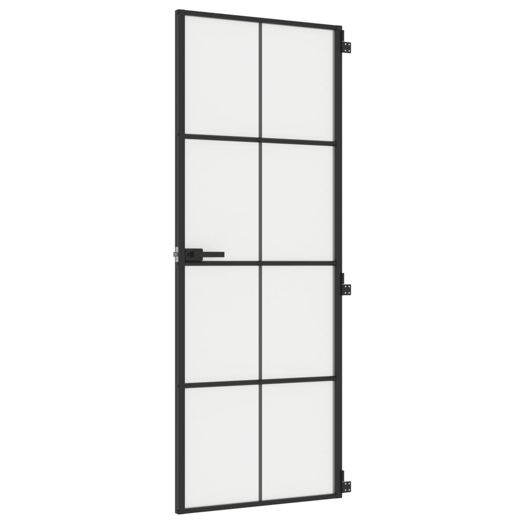 fekete edzett üveg és alumínium vékony beltéri ajtó 76x201,5 cm (155125)