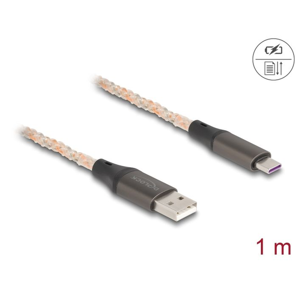 Delock USB-C -> USB-A 2.0 M/M adatkábel 1m RGB