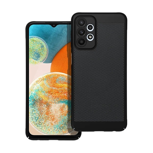 Samsung Galaxy A23 4G / A23 5G SM-A235F / A236U, Műanyag hátlap védőtok, légáteresztő, lyukacsos minta, Breezy, fekete (RS142556)