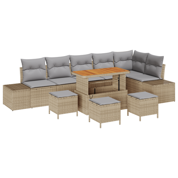 Set de Sofa de Grădină 10 Piese cu Perne Bej Poliratan Acacia