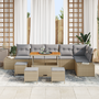 Set de Sofa de Grădină 10 Piese cu Perne Bej Poliratan Acacia