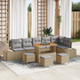 Set de Sofa de Grădină 10 Piese cu Perne Bej Poliratan Acacia