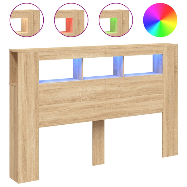 vidaXL Wezgłowie łóżka z LED, dąb sonoma, 160x18,5x103,5 cm