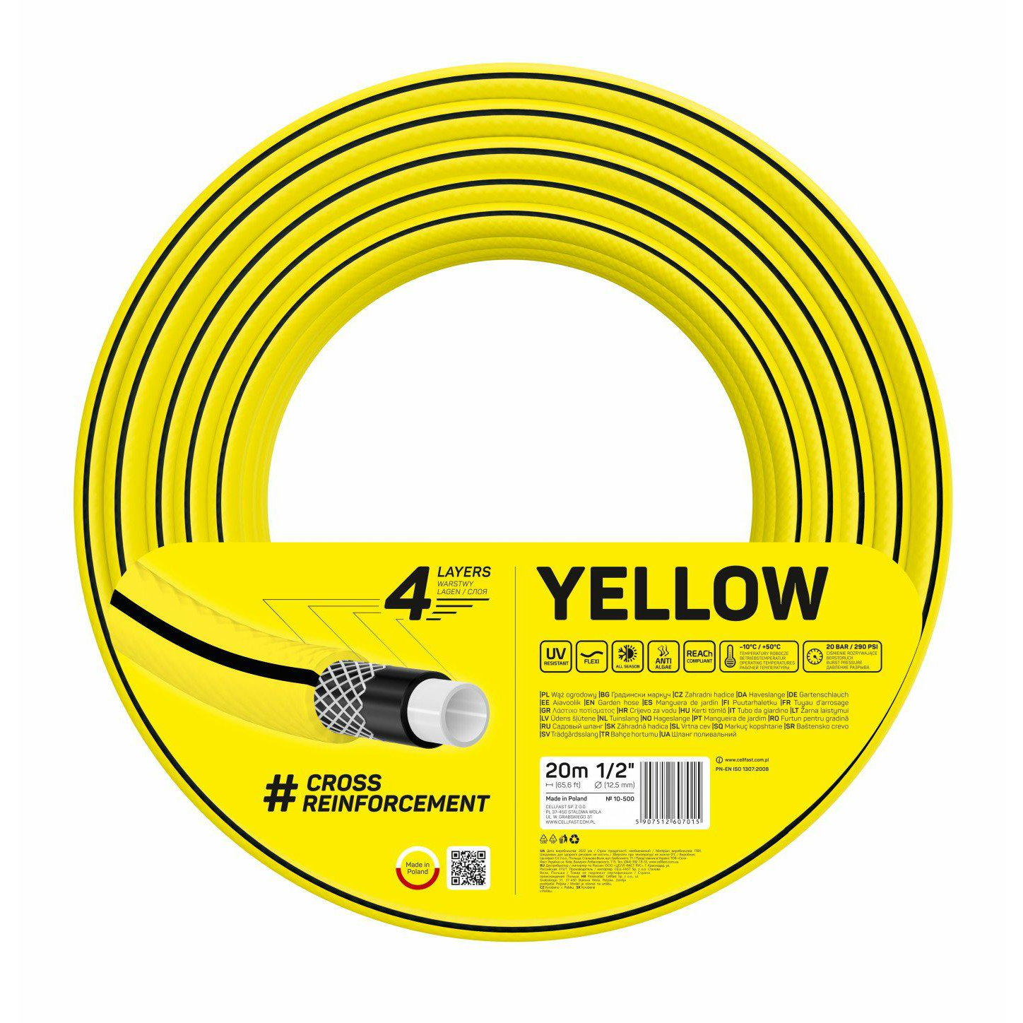 Kerti tömlő 4 rétegű YELLOW 1/2