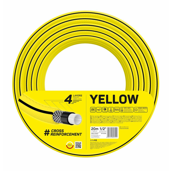 Градински маркуч 50 м Cellfast 4YELLOW, Дължина 50 м, Диаметър 1/2, 4 слоя, UV защита, Против усукване