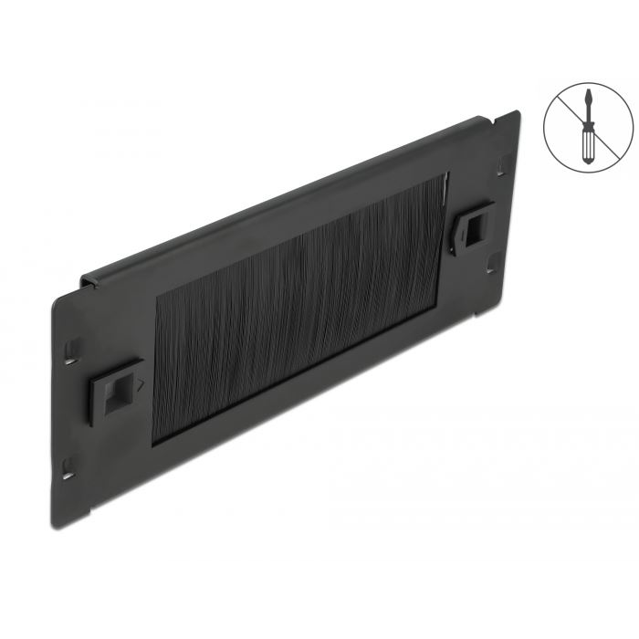 Delock 10” hálózati szekrényekhez kábelrendező kefe csík, 2U fekete (66345) (delock66345)