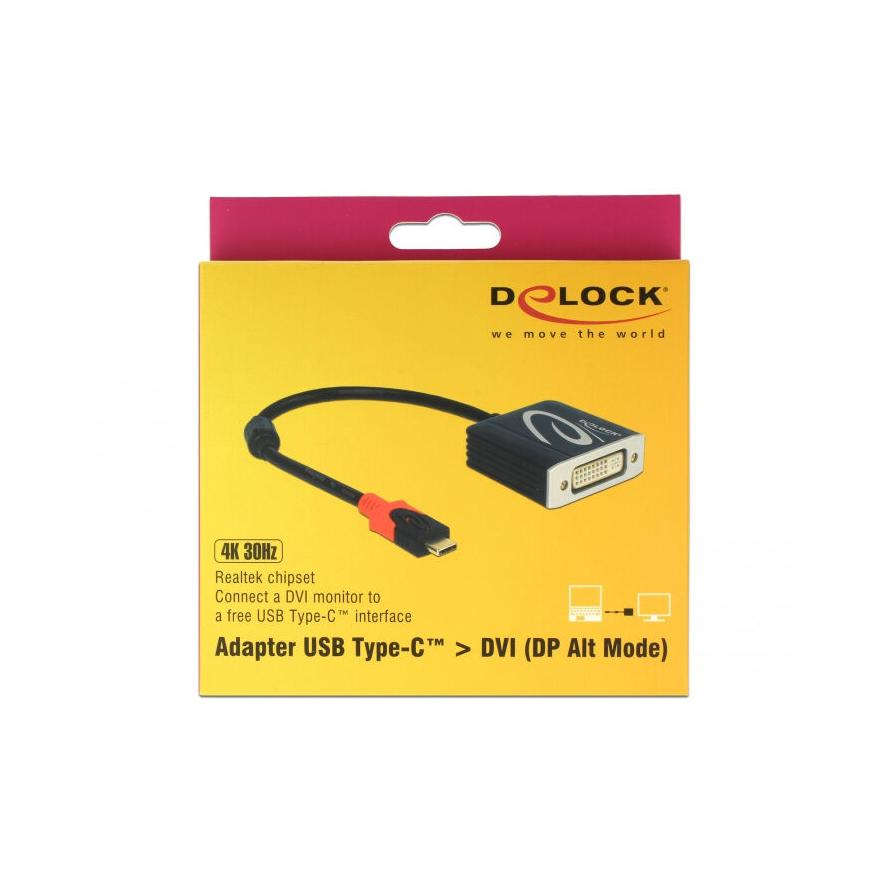 Delock 61213 USB Type-C apa > DVI anya (DP váltakozó mód) 4K 30 Hz Adapter - Fekete (61213)