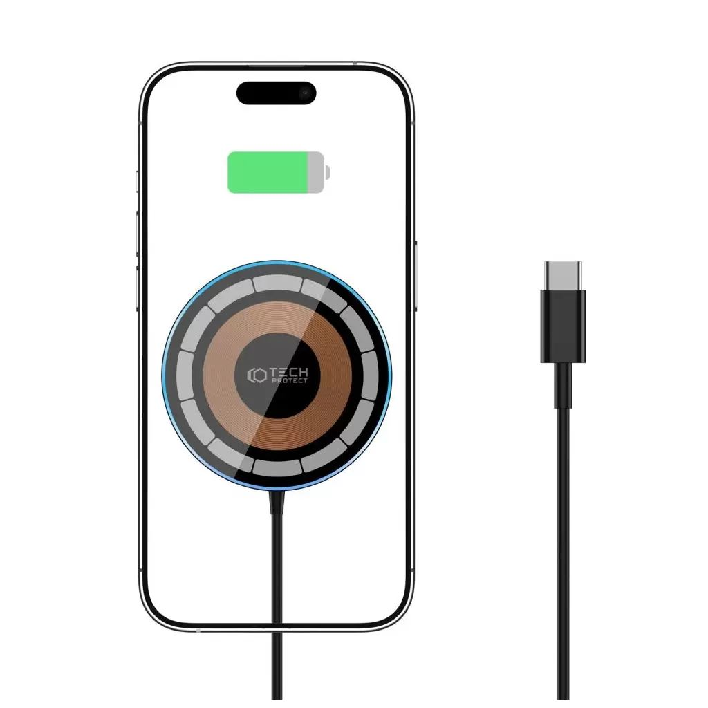 Tech-Protect QI15W-A30 Mágneses MagSafe vezeték nélküli töltő fekete (129214) (t129214)