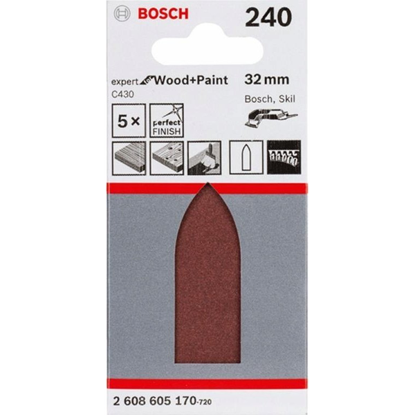 Bosch EXPERT C430 csiszolópapír deltacsiszolókhoz, fa és fém,  32mm, P240, 5db