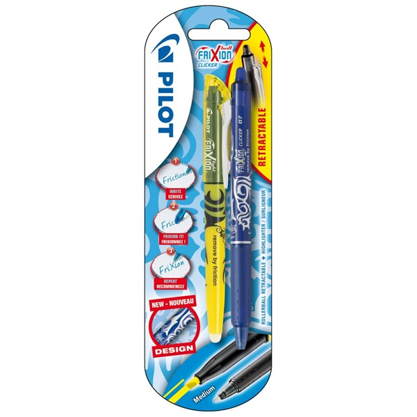 Pilot Frixion Clicker 1+1db-os kék/sárga rollerirón + szövegkiemelő (SW-FL-LY/B2+RT-FR7-L)