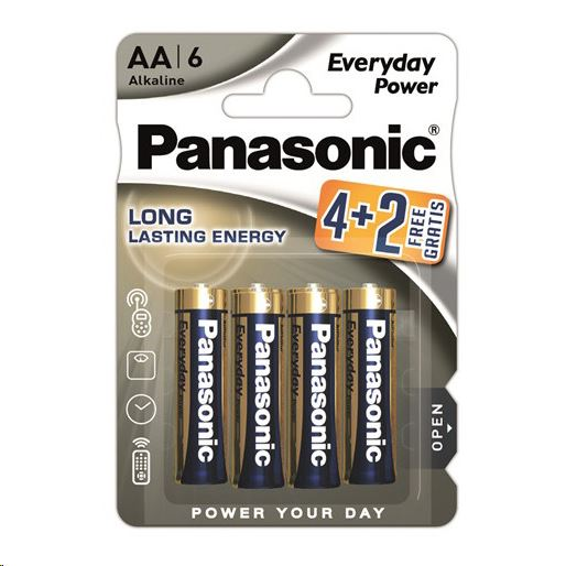 Panasonic 1.5V Alkáli AA ceruza elem Everyday Power (6db / csomag)  (LR6EPS/6BP 4+2F)
