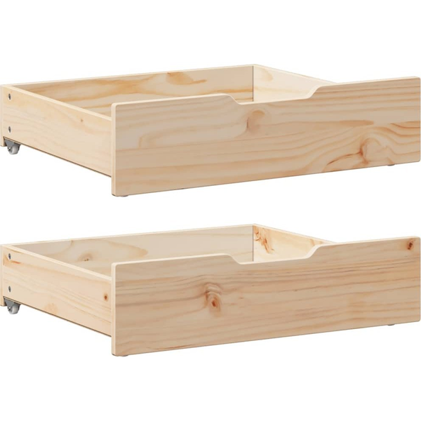 2 db tömör fenyőfa ágy alatti fiók kerekekkel 65 x 55 x 16 cm