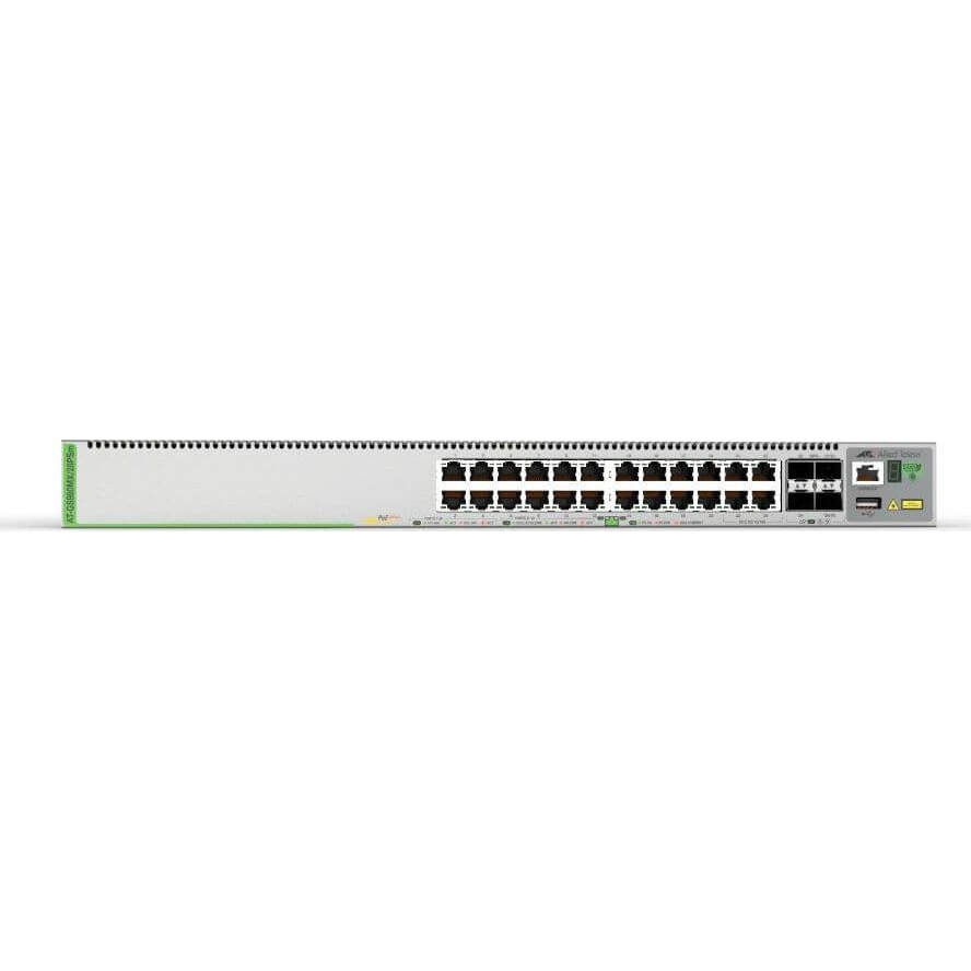 Allied Telesis AT-GS980MX/28PSM-50 hálózati kapcsoló Vezérelt L3 Gigabit Ethernet (10/100/1000) Ethernet-áramellátás (PoE) támogatása 1U Szürke (AT-GS980MX/28PSM-50)