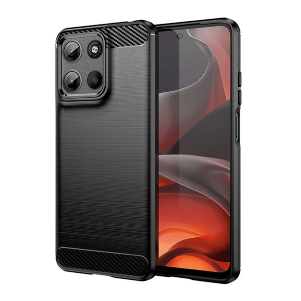 Szilikon telefonvédő (ütésállóság, légpárnás sarok, szálcsiszolt, karbon minta) FEKETE Motorola Moto G15 (XT2521) "Gigapack csomagolás" (GP-168059)