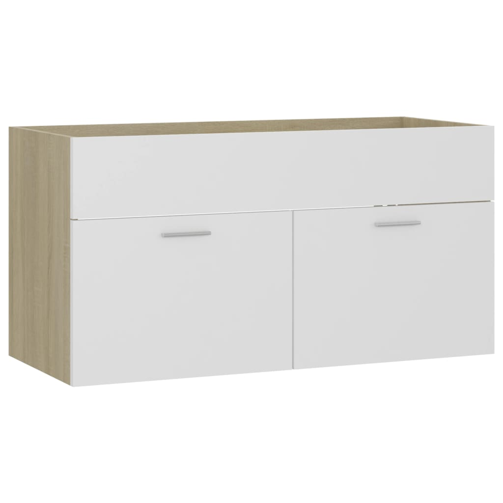 fehér és sonoma-tölgy forgácslap mosdószekrény 90x38,5x46 cm (804670)