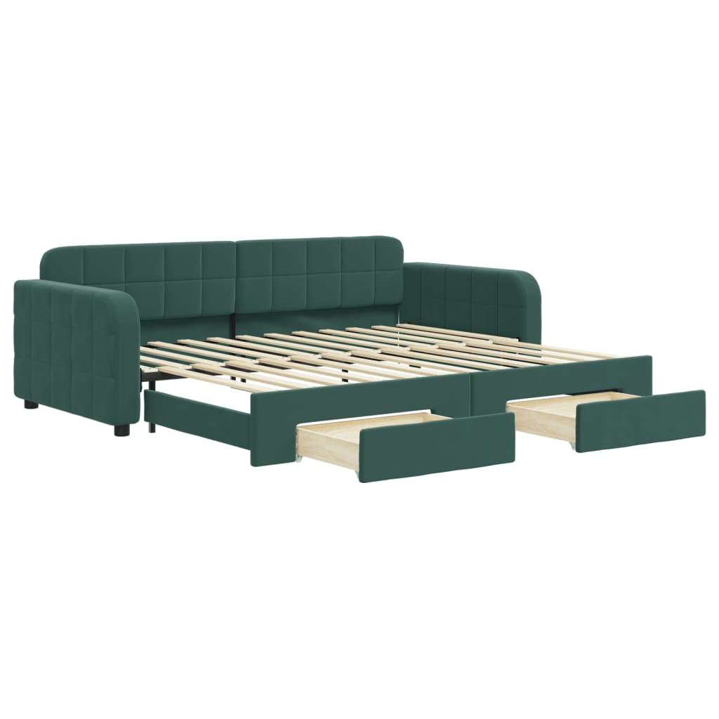 sötétzöld kihúzható bársony heverő fiókkal 90 x 200 cm (3196979)