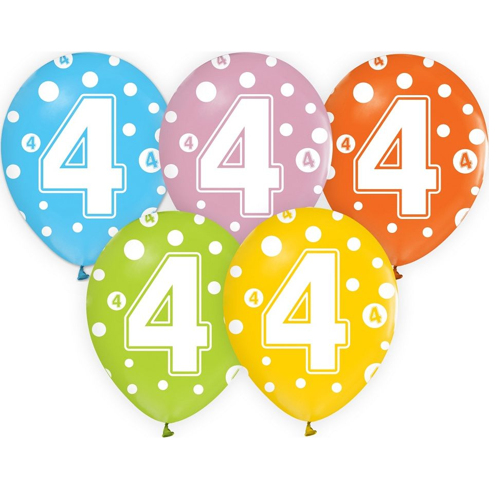 Godan Színes, pöttyös számos lufi 5 darabos szett - 4 (GZ-CYF4) (AD525GOD)