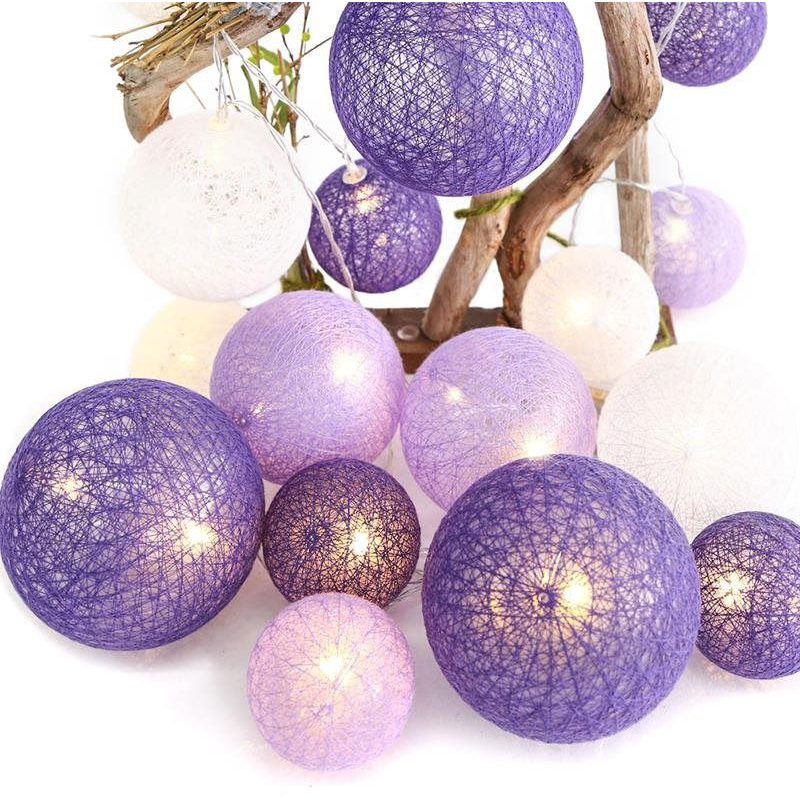 Aca Lighting lila-fehér szövet gömbök, melegfehér, 2 × AA, 285 cm, IP20 (X07201159)