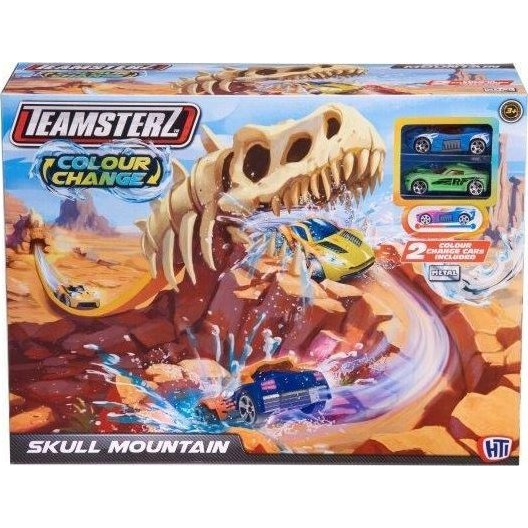 Car Track Dinosaur Skeleton Colour Change Skull Mountain + 2 Racing Cars Teamsterz 1417431 P4