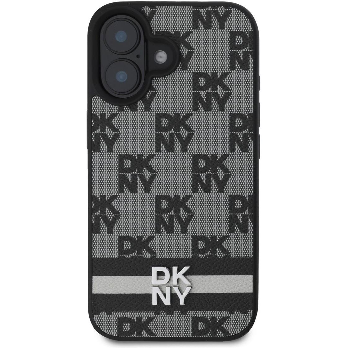 DKNY PU Leather Checkered Pattern and Stripe iPhone 16 Black tok (DKHCP16SPCPTSSK)