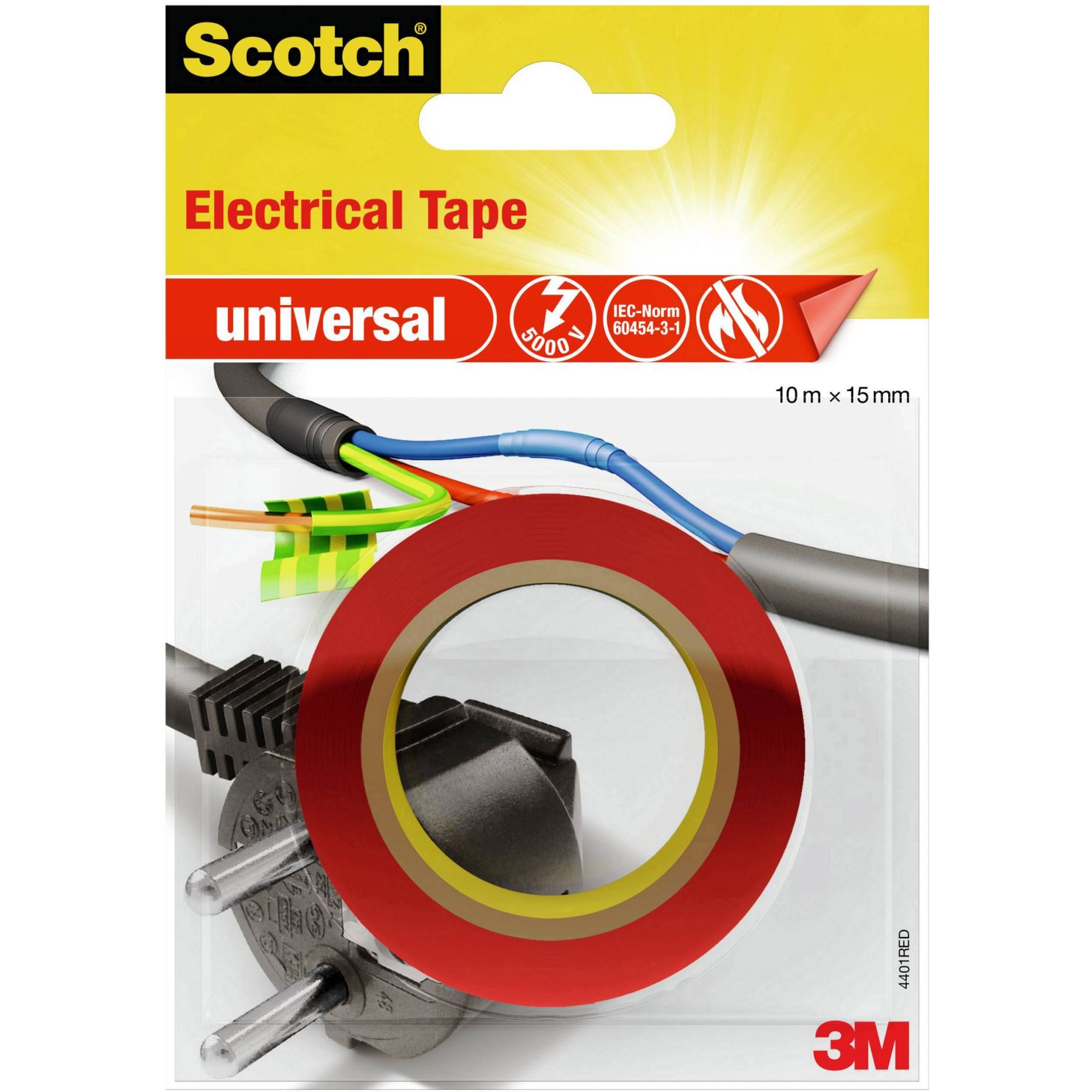 3M Universal 4401RED szigetelőszalag, piros, 10 m x 15 mm (4401RED)