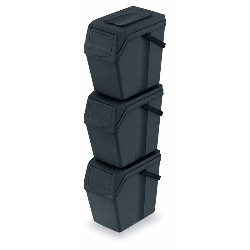 Prosperplast IKWB25S3 3 darabos hulladékgyűjtő készlet, 3 × 25 l, 392 × 293 × 335 mm, fekete színű (IKWB25S3-S411)