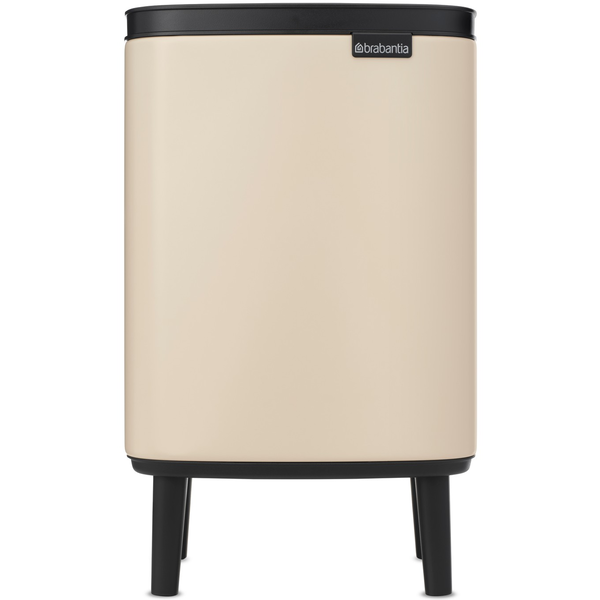 Brabantia Bo Waste Bin Hi hulladékgyűjtő felnyitható, Soft-Close fedéllel, magasított, lábakon álló, műanyag tartály, 7L - B méret, acél, világos bézs - 251641