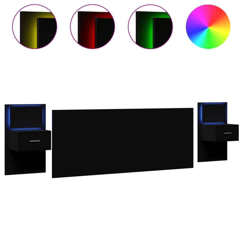 fekete szerelt fa ágyfejtámla szekrényekkel 200 cm (3295346)