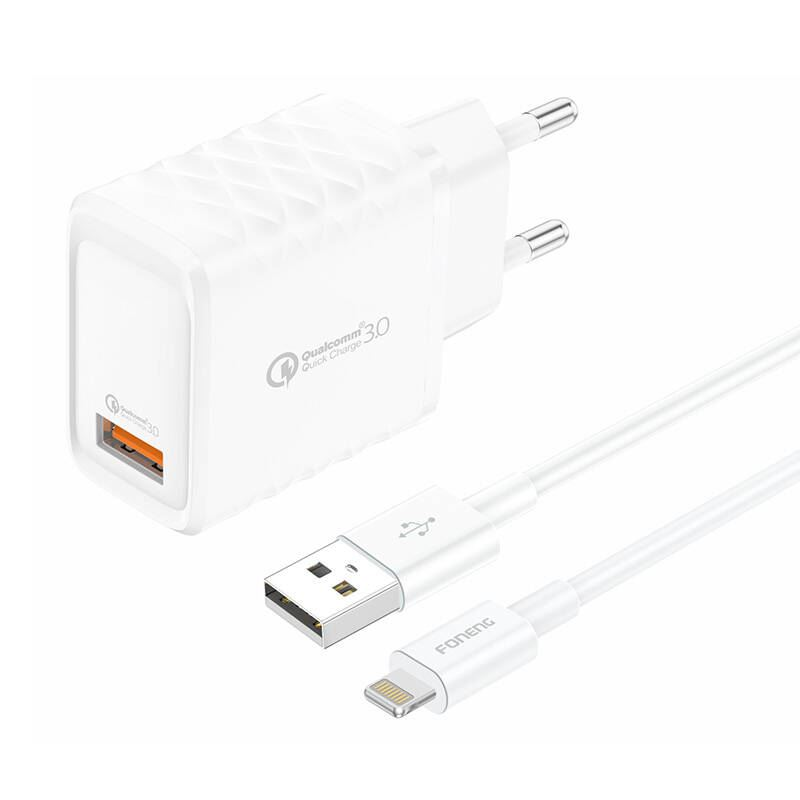 Foneng EU54 USB-A 3A hálózati töltő + USB-A - Lightning kábel fehér (EU54 iPhone) (EU54 iPhone)