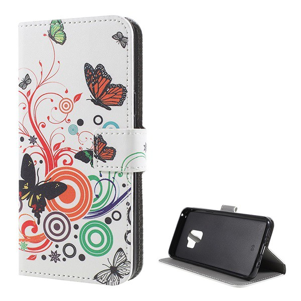 Tok álló, bőr hatású (FLIP, oldalra nyíló, asztali tartó funkció, pillangó, kör minta) FEHÉR [Samsung Galaxy S9 (SM-G960)] (5996457753154)