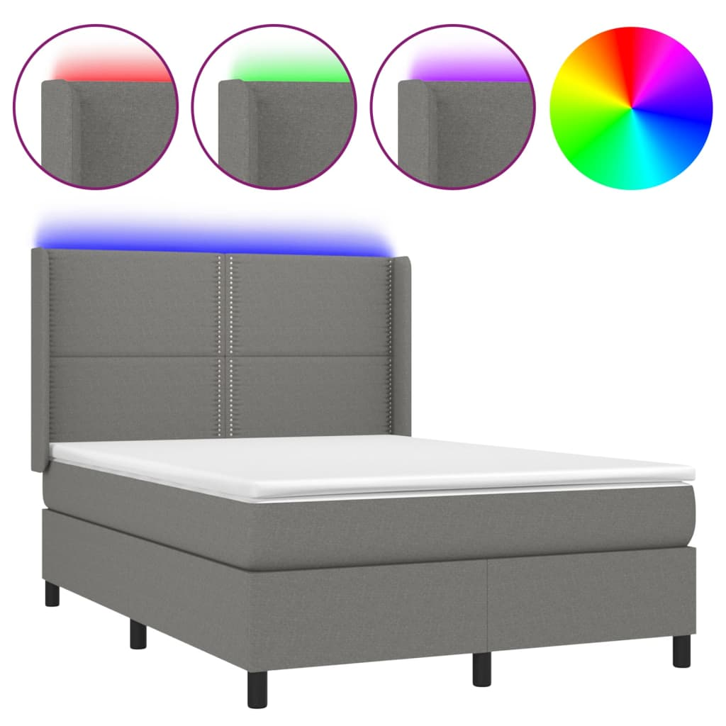 sötétszürke szövet rugós és LED-es ágy matraccal 140x190 cm (3138230)
