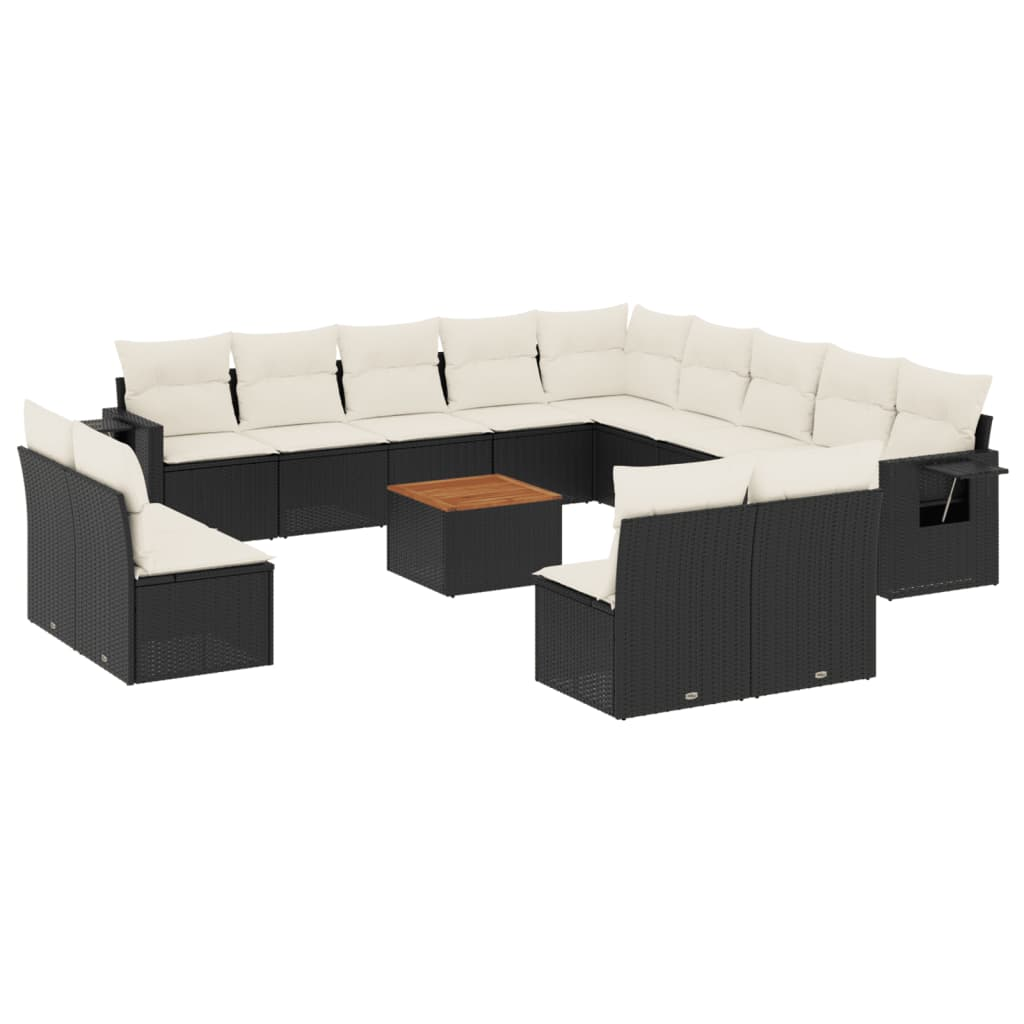 14 részes fekete polyrattan kerti ülőgarnitúra párnákkal (3224817)