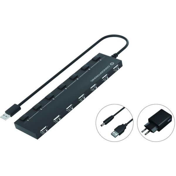 Conceptronic HUBBIES08BP κατανεμητής διεπαφών USB 2.0 480 Mbit/s Μαύρος (Μαύρο)