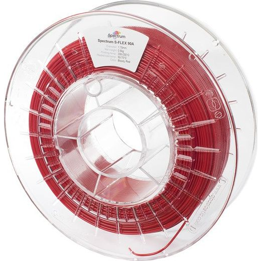 Spectrum Filaments 80259 S-Flex 90A 3D nyomtatószál Rugalmas nyomtatószál rugalmas, vegyileg ellenálló, késedelem nélkül 1.75 mm 500 g bloody red, (SPC-14147)