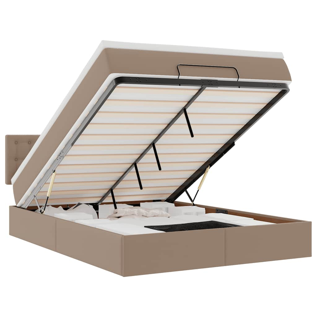 cappuccino műbőr ottomán ágy matracokkal & LED-ek 140x190cm (3312156)
