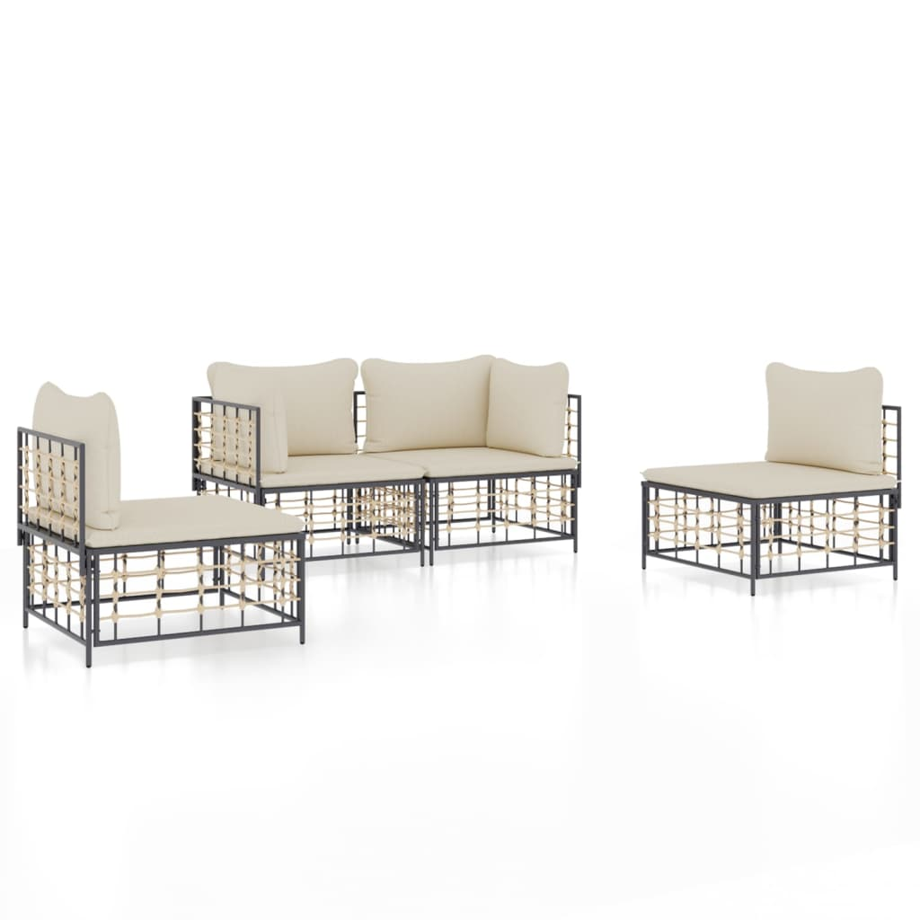 4-részes antracitszürke polyrattan kerti ülőgarnitúra párnákkal (3186712)