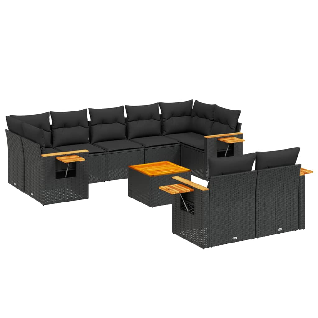 10 részes fekete polyrattan kerti ülőgarnitúra párnákkal (3259535)