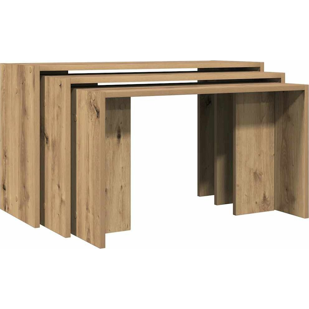 3 db kézműves tölgy színű szerelt fa dohányzóasztal (858541 VidaXL)