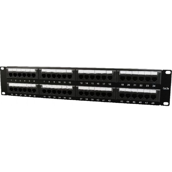 Patch Panel 48 Portů 2U 19'' Kat.5e s funkcí organizace kabelů, černý