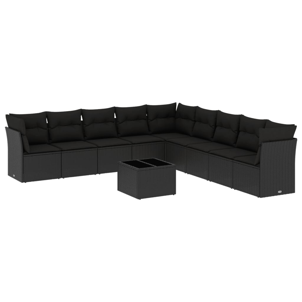 10 részes fekete polyrattan kerti ülőgarnitúra párnákkal (3217785)